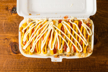 Yaroa with french fries layered with meat and cheese - obrazy, fototapety, plakaty