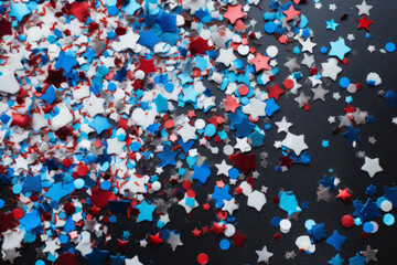 Festive red white and blue 4th July party celebration confetti background. Generative ai