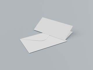3D rendered realistic envelope and blank greeting card mockup illustration