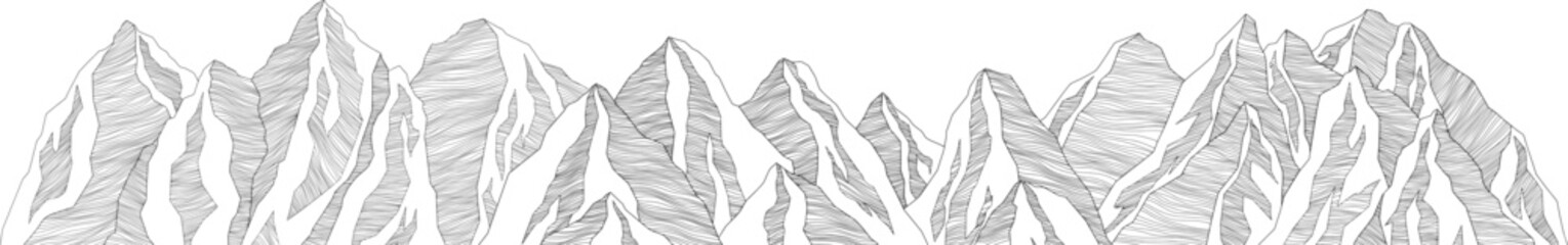 Mountain futuristic illustration. Background wavy lines. Nature sketch. Abstract landscape.