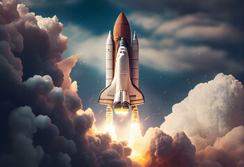 Transparent background of shuttle and rocket moving through clouds. Generative AI