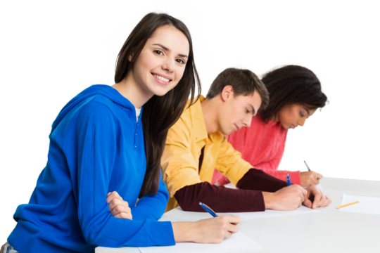 group of students takes the test in class
