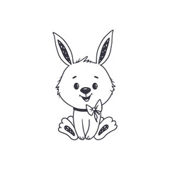 Cute cartoon rabbit isolated on white. Doodle style.Easter bunny. Vector illustration