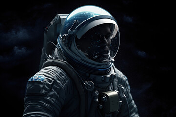 AI generated image of an astronaut floating in space with dust and stars