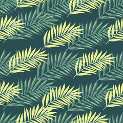 Abstract exotic plant seamless pattern. Tropical palm leaves pattern. Fern leaf wallpaper. Botanical texture. Floral background.
