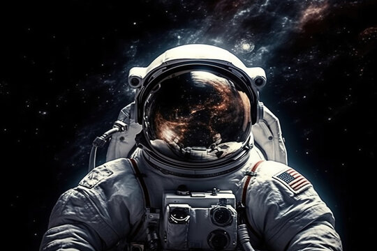 AI generated image of an astronaut floating in space with dust and stars