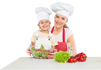 Mother and Daughter Having Fun in Kitchen Isolated