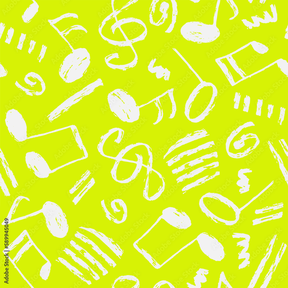 Poster vector seamless pattern. repeatable backdrop with hand drawn music notes. bright color wallpaper wit