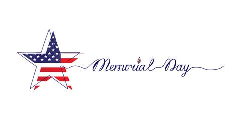 Memorial day concept. Star and text, one line. Hand drawn. Vector illustration in minimalist style.