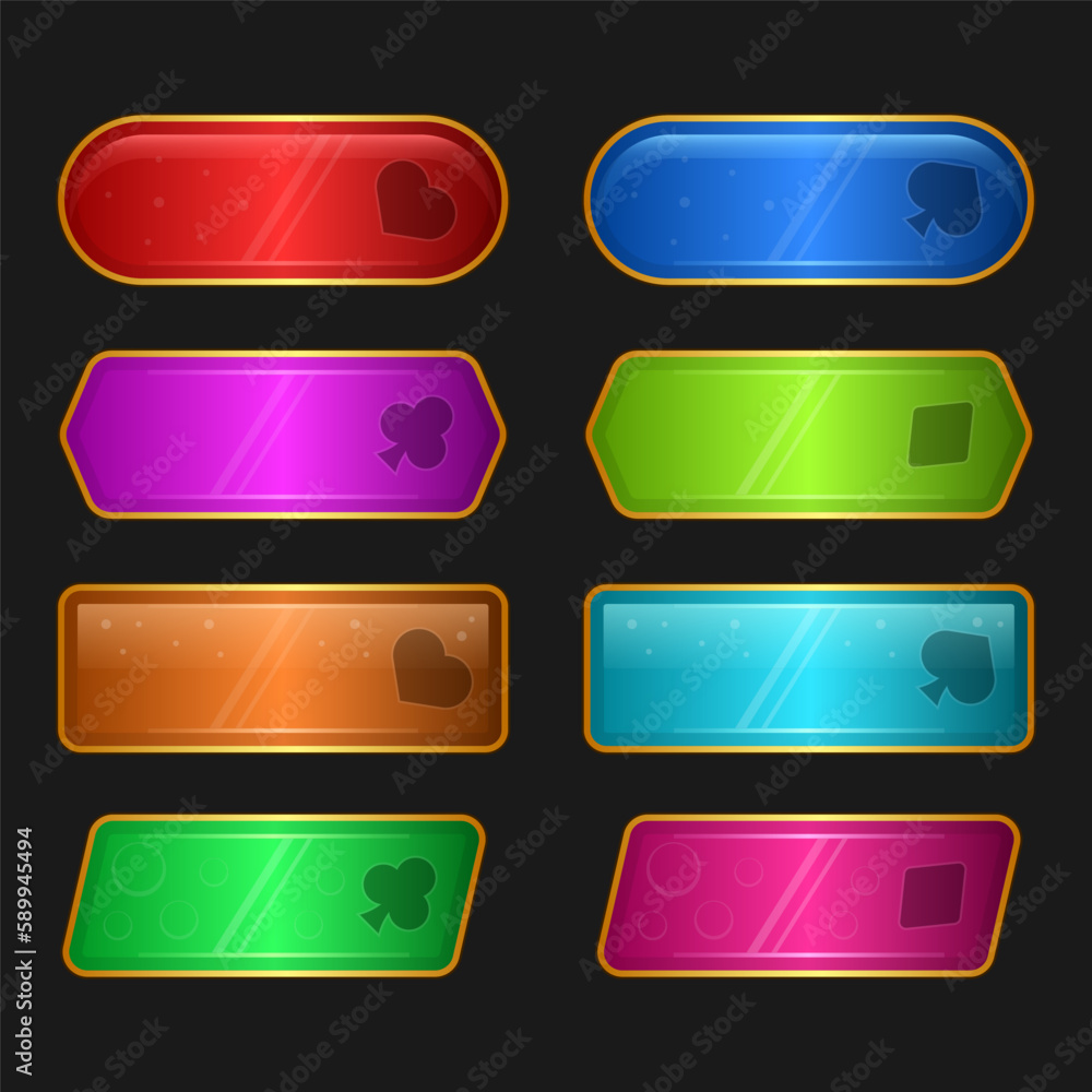 Poster button set designed game user interface (gui) for video games, computers.