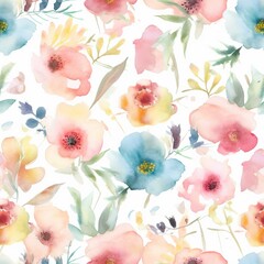A Whisper of Spring seamless floral watercolor pattern in soft pastel colors blush-pink sky-blue lavender cream
