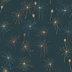 Dreams of Dandelion a seamless pattern of iridescent dandelion spores blue green gold on black