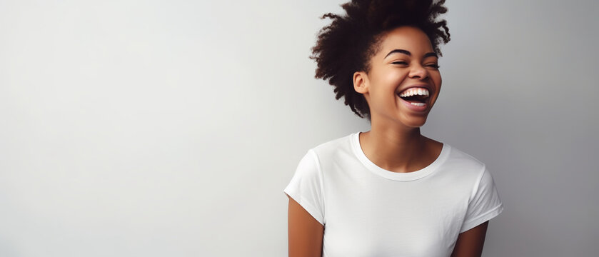 Image Generated AI. Afro american young woman laughing happily
