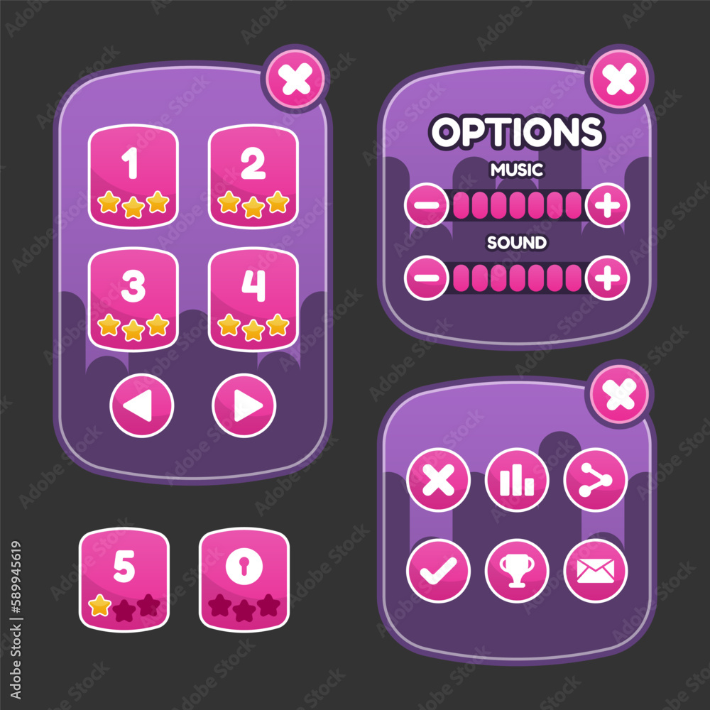 Aufkleber button set designed game user interface (gui) for video games, computers.