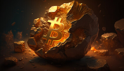 Bitcoin in stone - Investing in Bitcoin has never been easier with this photo of the cryptocurrency - ai generated