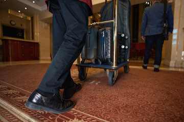 Fototapeta na wymiar Guest of a luxury hotel walks along the lobby