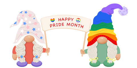 Cute lesbian couple gnomes with poster. Pride month gnome. Lgbt gnome. Gnome girls.