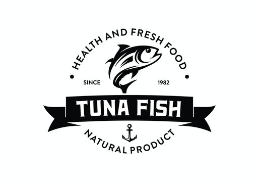 Tuna fish seafood logo vintage label badge design template