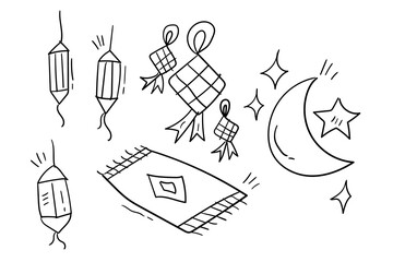 hand drawn doodle ramadan icon black and white outline