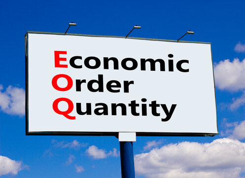 EOQ economic order quantity symbol. Concept words EOQ economic order quantity on big white billboard against beautiful blue sky background. Business EOQ economic order quantity concept. Copy space.