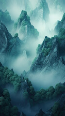 A dreamy abstract background of misty mountains