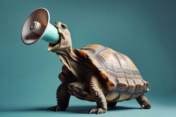 Turtle with Megaphone in His Mouth Trying to Communicate, Generative AI - 589948834