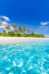 Keuken foto achterwand Bora Bora, Frans Polynesië Paradise island beach. Tropical landscape of summer scenery, sea sand sky palm trees. Luxury travel vacation destination. Exotic beach landscape. Amazing nature, relax, freedom nature concept Maldives