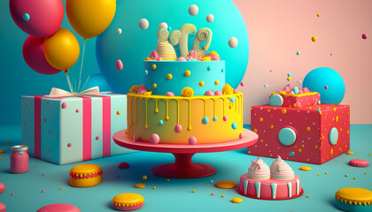 A table bursting with color, fun, and festive spirit, with all the trimmings for a happy birthday - ai generated