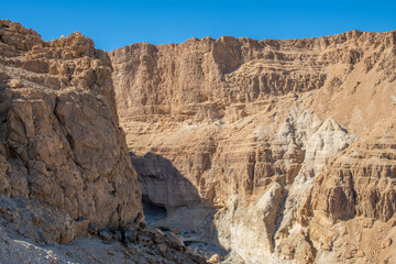 Fototapeta na wymiar View from Wadi Rahaf area in the Judean Desert near the Dead Sea in Israel. 