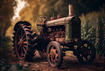 Fototapeta na wymiar Antique agricultural vehicle commonly used for farming. Generative AI