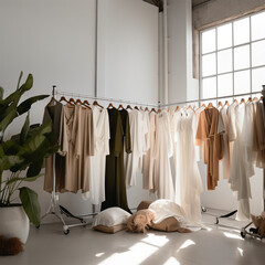 designer clothes in a minimalist studio, Generative AI