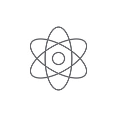 Atom related vector linear icon. Outline illustration Isolated on white background. Nuclear energy source. Atom core with electrons orbits. Science, physics and chemistry symbol. Editable stroke