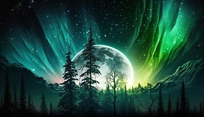 Obraz premium Aurora Night Sky Background,Generative AI