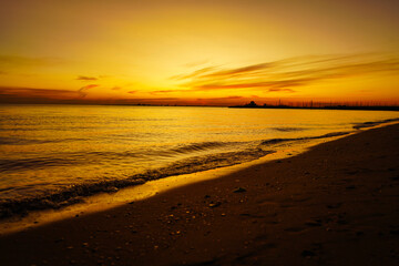 Sunset on the beach in late summer. St Kilda city beach of Melbourne, Australia.