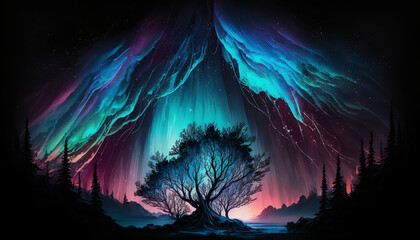Fototapeta na wymiar Aurora Night Sky Background,Generative AI