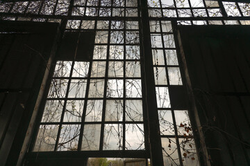 Broken window of an abandoned industrial building
