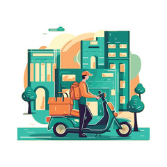 Online delivery service concept  online order tracking  delivery home and office. Warehouse  truck  and bicycle background vector