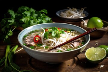 Gourmet food photography of Pho dish. Close up shot. Generative AI