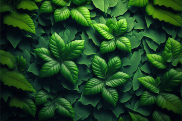Naklejka na ściany i meble Green tropical leaf texture pattern background, Generative AI