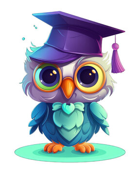 A wise owl wearing a graduation cap and gown isolated on a transparent background. Created with generative AI technology.
