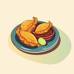 Vector illustration of Empanadas or fried pie. It is typical for Latino American food ( colombian food, portuguese food, spanish food). For menus
 