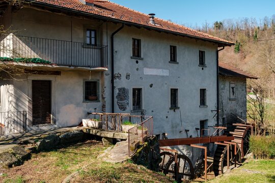 Old farmhouse with watermill in Lombardy, north Italy