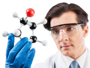 Scientist man  holding molecule form isolated on white