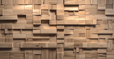 Wall of various wood shapes of different sizes and depths