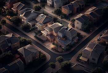 Bird's-eye view of residential area. Generative AI