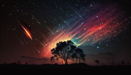 Fototapeta premium Beautiful meteor shower in the night sky,Generative AI