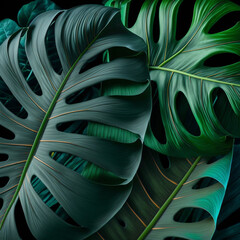 Fototapeta na wymiar Green tropical leaf texture pattern background, Generative AI