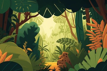 Fototapeta premium 2D flat tropical forest background,Generative AI