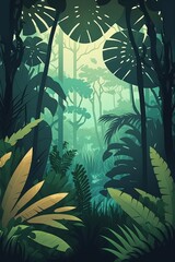 2D flat tropical forest background,Generative AI