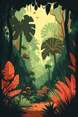 Fototapeta na wymiar 2D flat tropical forest background,Generative AI